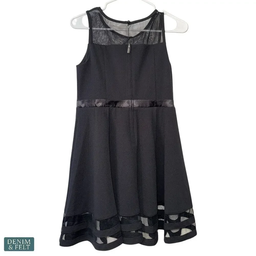 Calvin Klein Black Fit &‎ Flare Dress Sheer Mesh Bow Detail Size 14 NEW~NWT